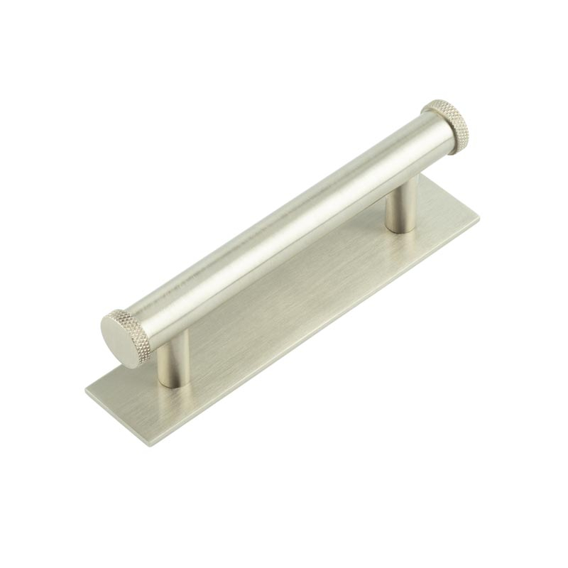 Hoxton Wenlock Cabinet Handles 96mm Ctrs Plain Backplate Satin Nickel