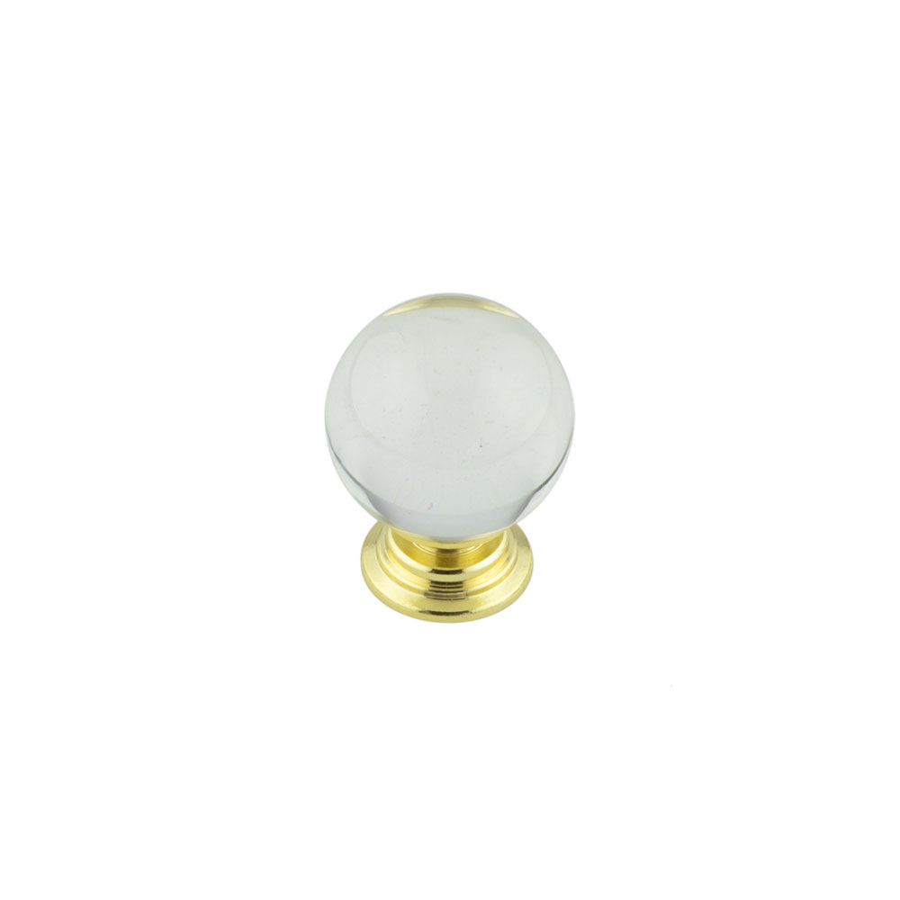 25mm Brass Finish Clear Glass Ball Cupboard Knob