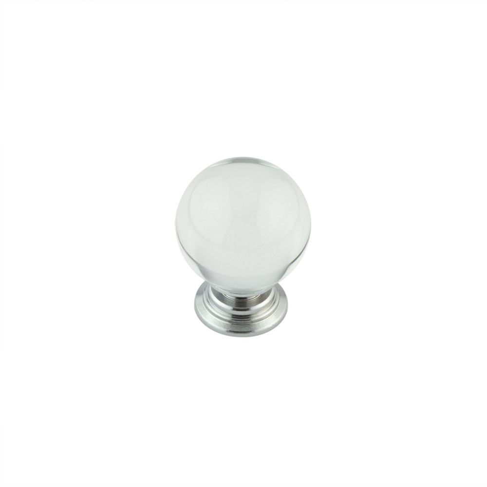 35mm Polished Chrome Clear Glass Ball Cupboard Knob