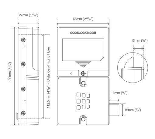 CODELOCKS Electronic Kitlock KL1100 RFID Cabinet Lock Front Plate & Latch Metallic Silver