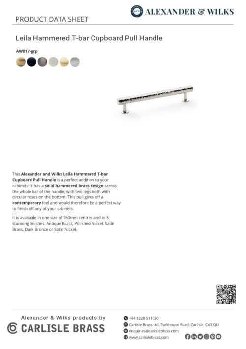 Alexander And Wilks Leila Hammered Cabinet Pull 160Mm C/C Matt Black AW817-160-BL