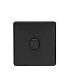Eurolite Mb1D400 1 Gang 400W Push On Off 2Way Dimmer Switch Round Edge Matt Black Plate Black Nickel Knob
