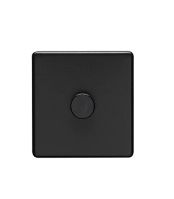 Eurolite Mb1D400 1 Gang 400W Push On Off 2Way Dimmer Switch Round Edge Matt Black Plate Black Nickel Knob