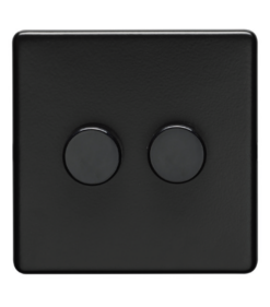 Eurolite Mb2D400 2 Gang 400W Push On Off 2Way Dimmer Switch Round Edge Matt Black Plate Black Nickel Knobs