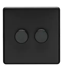 Eurolite Mb2D400 2 Gang 400W Push On Off 2Way Dimmer Switch Round Edge Matt Black Plate Black Nickel Knobs