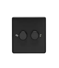 Eurolite Mb2Dled 2 Gang Led Push On Off 2Way Dimmer Switch Round Edge Matt Black Plate Black Nickel Knobs