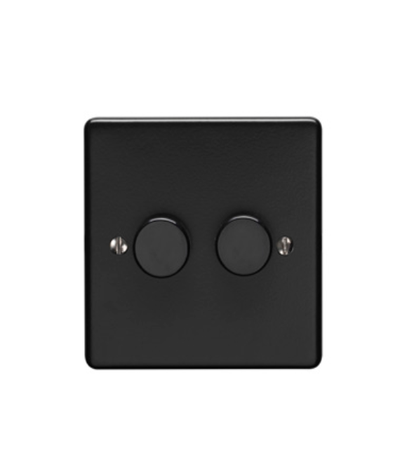 Eurolite Mb2Dled 2 Gang Led Push On Off 2Way Dimmer Switch Round Edge Matt Black Plate Black Nickel Knobs