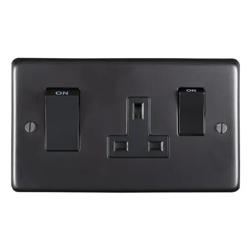 Eurolite Mb45Aswasb 45Amp Dp Cooker Switch With 13Amp Socket Round Edge Matt Black Plate Black Rockers