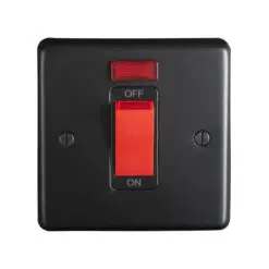 Eurolite Mb45Aswnsb 45Amp Dp Cooker Switch With Neon Single Round Edge Matt Black Plate Red Rocker Black Trim
