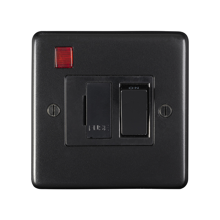 Eurolite Mbswfnb 13Amp Dp Switched Fuse Spur With Neon Round Edge Matt Black Plate Black Rocker