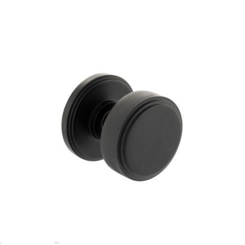 Millhouse Brass Harrison Solid Brass Knurled Mortice Knob on Concealed Fix Rose - Matt Black MH450KSMKMB