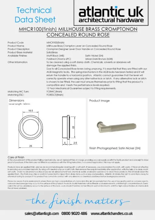 Millhouse Brass Crompton Lever Door Handle on Concealed Round Rose - Polished Chrome MHCR100PC