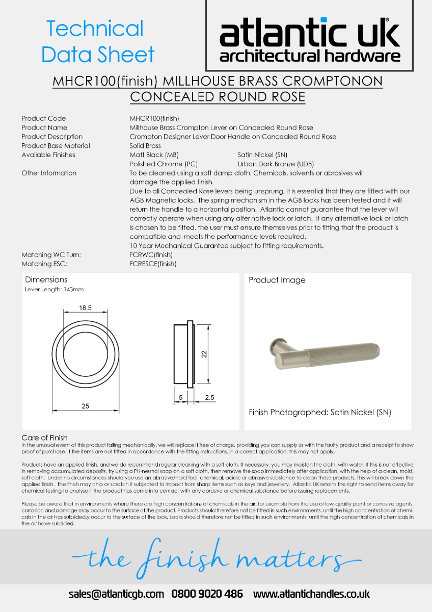 Millhouse Brass Crompton Lever Door Handle on Concealed Round Rose - Polished Chrome MHCR100PC