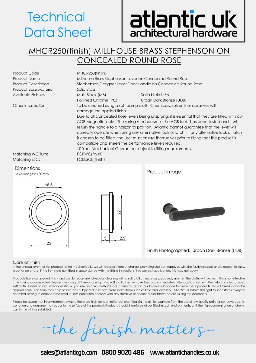 Millhouse Brass Stephenson Lever Door Handle on Concealed Round Rose - Urban Dark Bronze MHCR250UDB