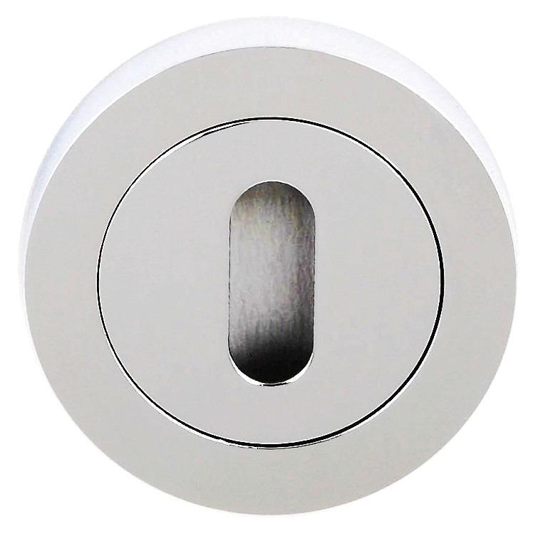 Millhouse Brass Key Escutcheon on Round Rose - Polished Chrome MHRKPC