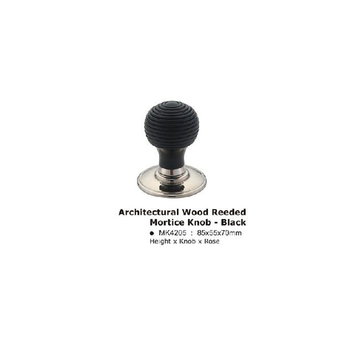 MK4205SN Architectural Wood Reeded Mortice Knob - Black