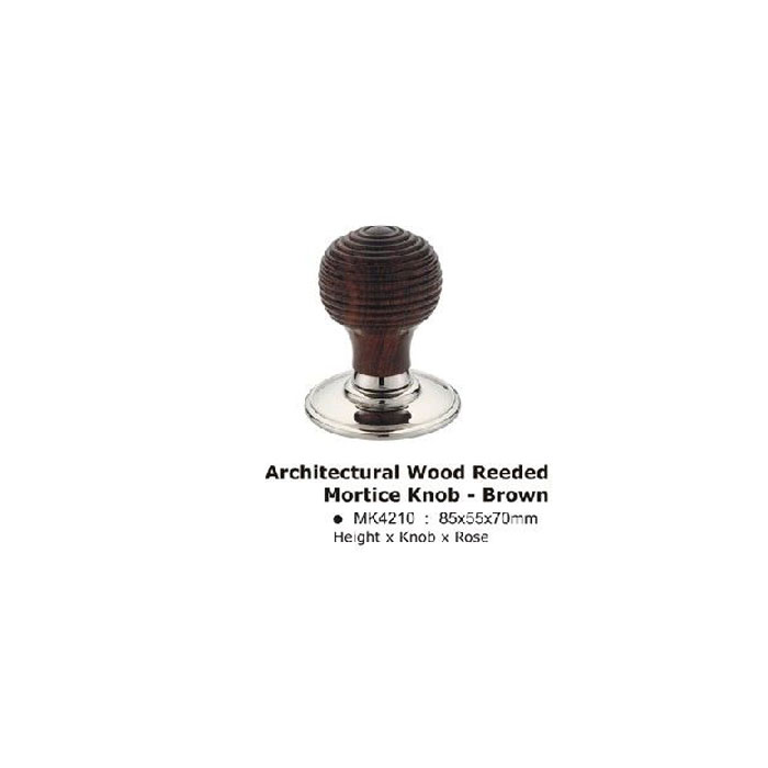 MK4210CP Architectural Wood Reeded Mortice Knob - Brown