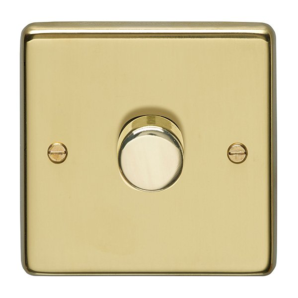 Eurolite Pb1D400 1 Gang 400W Push On Off 2Way Dimmer Round Edge Polished Brass Plate Matching Knob