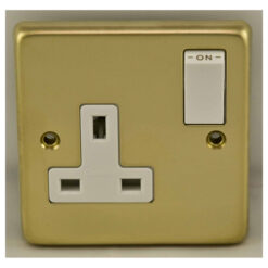 Eurolite Pb1Sopbw 1 Gang 13Amp Dp Switched Socket Round Edge Polished Brass Plate Matching Rocker White Trim