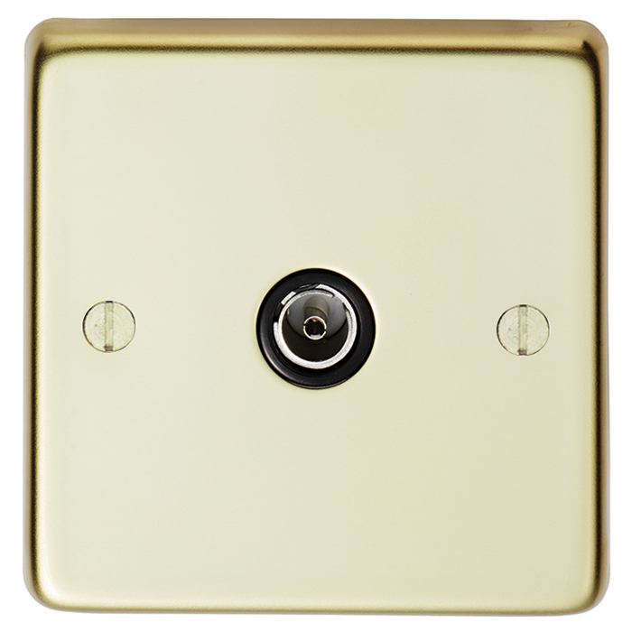 Eurolite Pb1Tvb 1 Gang Tv Coaxial Socket Round Edge Polished Brass Plate Black Interior