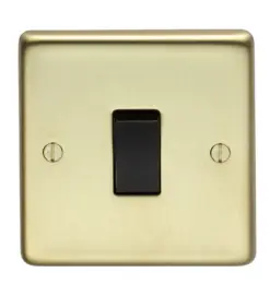 Eurolite Pb20Aswb 1 Gang 20Amp Dp Switch Round Edge Polished Brass Plate Black Rocker