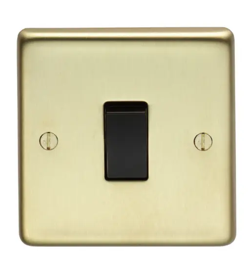 Eurolite Pb20Aswb 1 Gang 20Amp Dp Switch Round Edge Polished Brass Plate Black Rocker