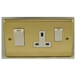 Eurolite Pb45Aswasw 45Amp Dp Cooker Switch With 13Amp Socket Round Edge Polished Brass Plate White Rockers