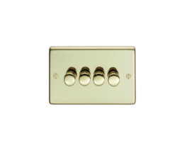 Eurolite Pb4Dled 4 Gang Led Push On Off 2Way Dimmer Round Edge Polished Brass Plate Matching Knobs