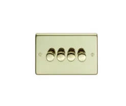 Eurolite Pb4Dled 4 Gang Led Push On Off 2Way Dimmer Round Edge Polished Brass Plate Matching Knobs