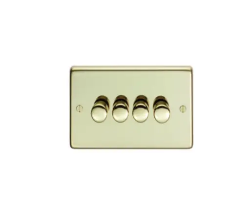 Eurolite Pb4Dled 4 Gang Led Push On Off 2Way Dimmer Round Edge Polished Brass Plate Matching Knobs