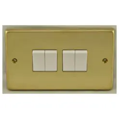 Eurolite Pb4Sww 4 Gang 10Amp 2Way Switch Round Edge Polished Brass Plate White Rockers