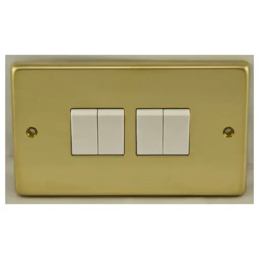 Eurolite Pb4Sww 4 Gang 10Amp 2Way Switch Round Edge Polished Brass Plate White Rockers