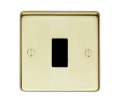 Eurolite Pbintb 1 Gang 10Amp Intermediate Switch Round Edge Polished Brass Plate Black Rocker