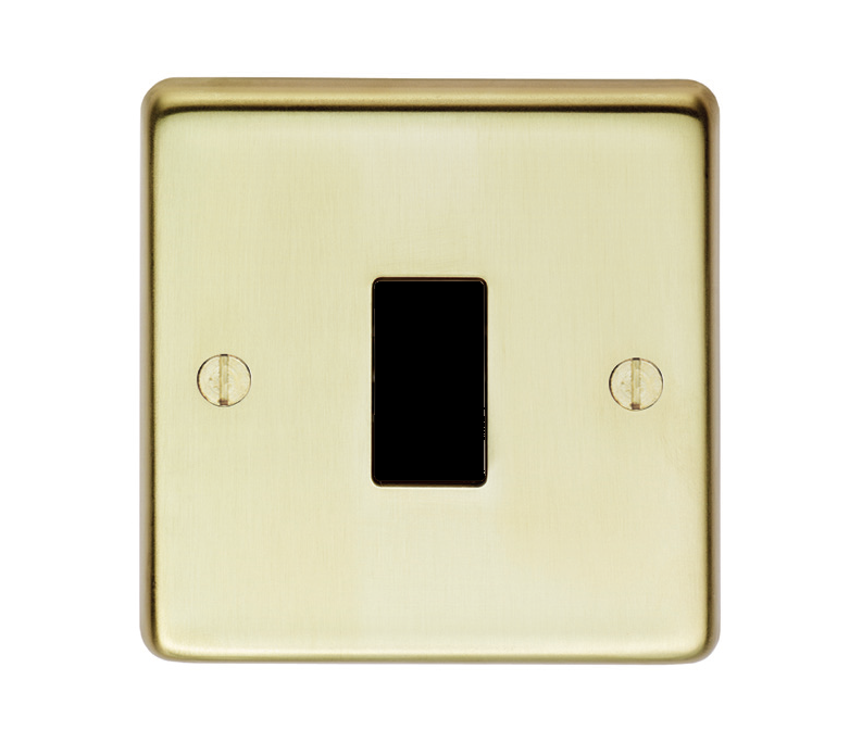 Eurolite Pbintb 1 Gang 10Amp Intermediate Switch Round Edge Polished Brass Plate Black Rocker