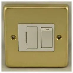 Eurolite Pbswfpbw 13Amp Dp Switched Fuse Spur Round Edge Polished Brass Plate Matching Rocker White Trim