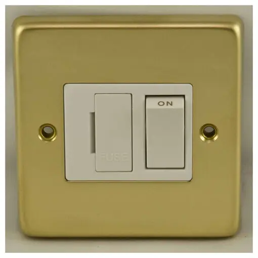 Eurolite Pbswfpbw 13Amp Dp Switched Fuse Spur Round Edge Polished Brass Plate Matching Rocker White Trim