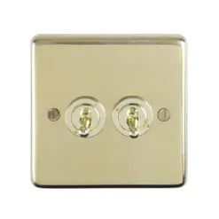 Eurolite Pbt2Sw 2 Gang 10Amp 2Way Toggle Switch Round Edge Polished Brass Plate