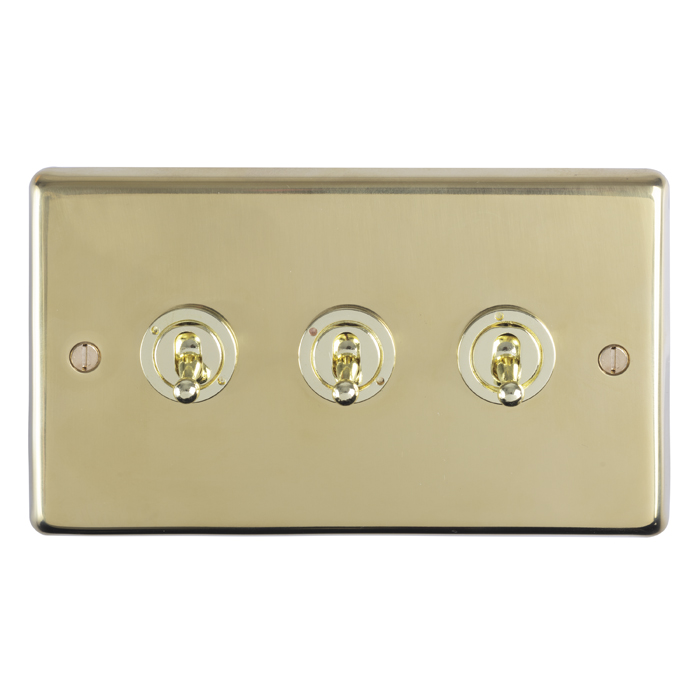 Eurolite Pbt3Sw 3 Gang 10Amp 2Way Toggle Switch Round Edge Polished Brass Plate