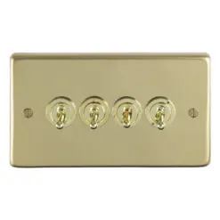 Eurolite Pbt4Sw 4 Gang 10Amp 2Way Toggle Switch Round Edge Polished Brass Plate