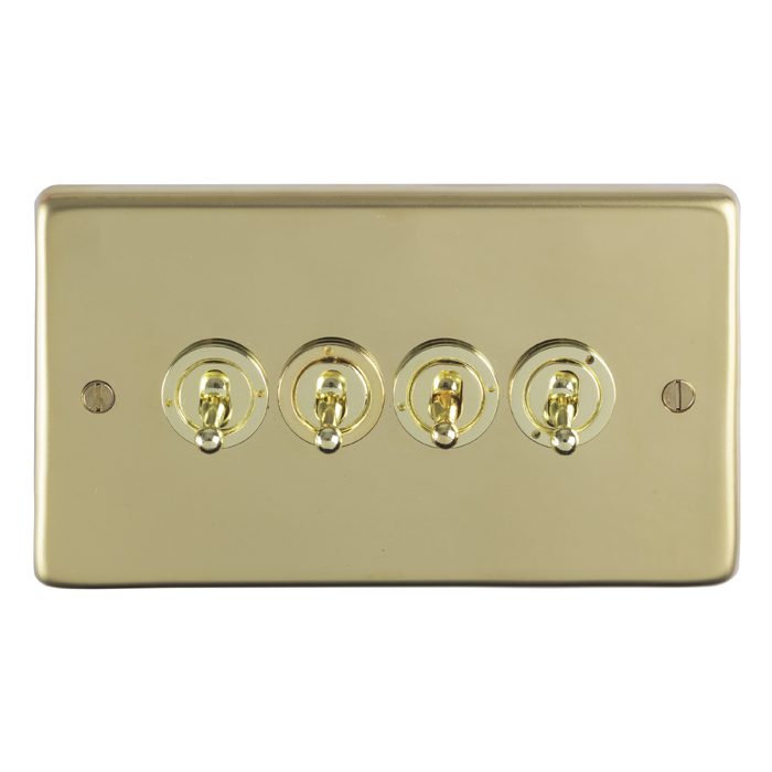 Eurolite Pbt4Sw 4 Gang 10Amp 2Way Toggle Switch Round Edge Polished Brass Plate