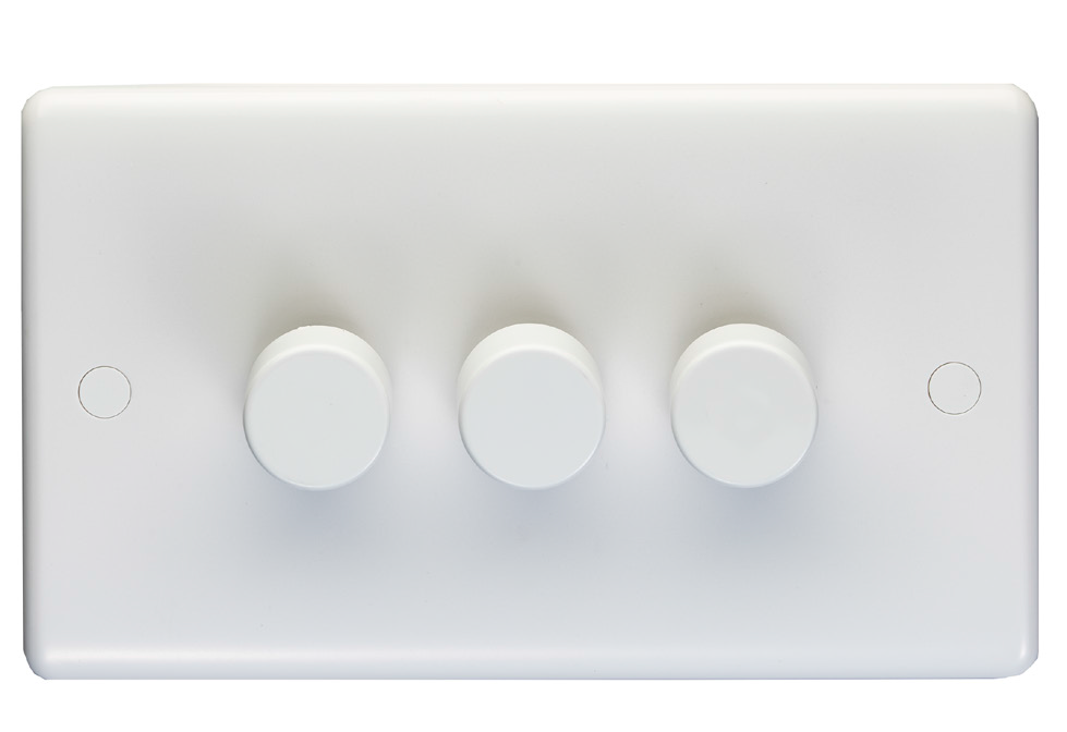 Eurolite Pl3504/32Led White Plastic 3 Gang 2 Way 400W/Led Dimmer Switch