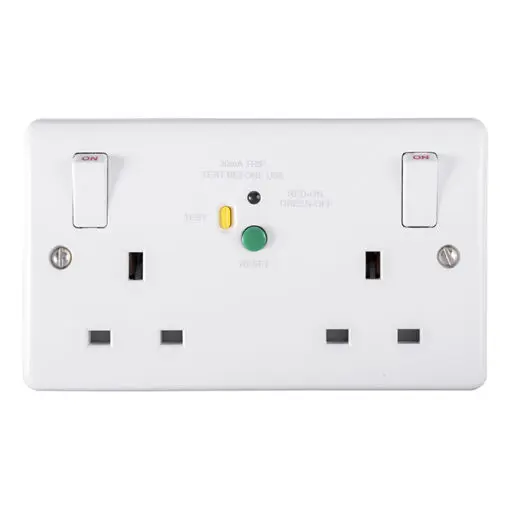 Eurolite Pl5023 13A 2 Gang Dp Rcd Switched Socket, Passive-30Ma Type A, White Plastic
