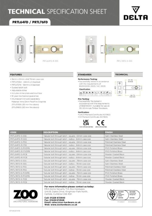 Zoo Hardware PRTL64FD-R-SSS Project Tubular Latch 64mm - UKCA/CE, Radius Forend, Satin Stainless Steel