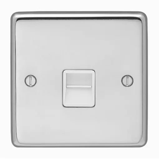 Eurolite Pss1Mw 1 Gang Master Telephone Socket Round Edge Polished Stainless Steel Plate White Interior