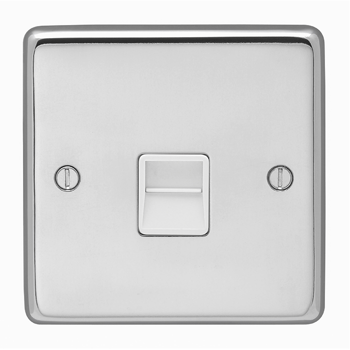 Eurolite Pss1Mw 1 Gang Master Telephone Socket Round Edge Polished Stainless Steel Plate White Interior