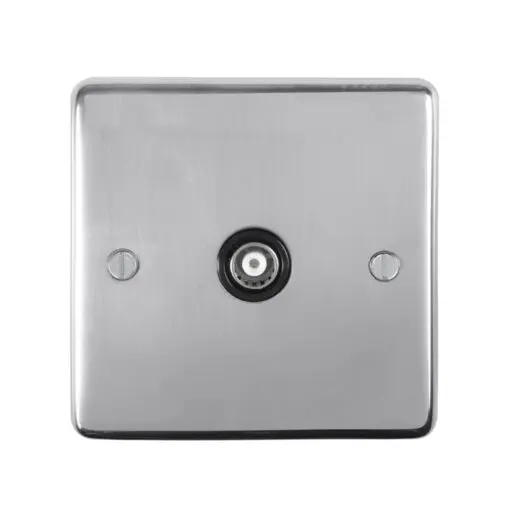 Eurolite Pss1Tvb 1 Gang Tv Coaxial Socket Round Edge Polished Stainless Steel Plate Black Interior