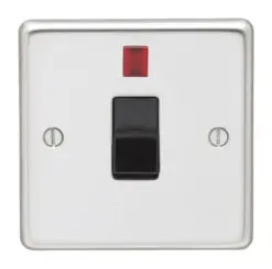 Eurolite Pss20Aswnb 1 Gang 20Amp Dp Switch With Neon Round Edge Polished Stainless Steel Plate Black Rocker