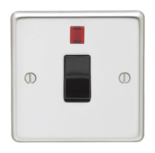 Eurolite Pss20Aswnb 1 Gang 20Amp Dp Switch With Neon Round Edge Polished Stainless Steel Plate Black Rocker