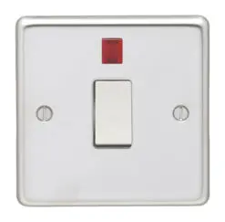 Eurolite Pss20Aswn 1 Gang 20Amp Dp Switch With Neon Round Edge Polished Stainless Steel Plate Matching Rocker