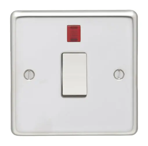 Eurolite Pss20Aswn 1 Gang 20Amp Dp Switch With Neon Round Edge Polished Stainless Steel Plate Matching Rocker